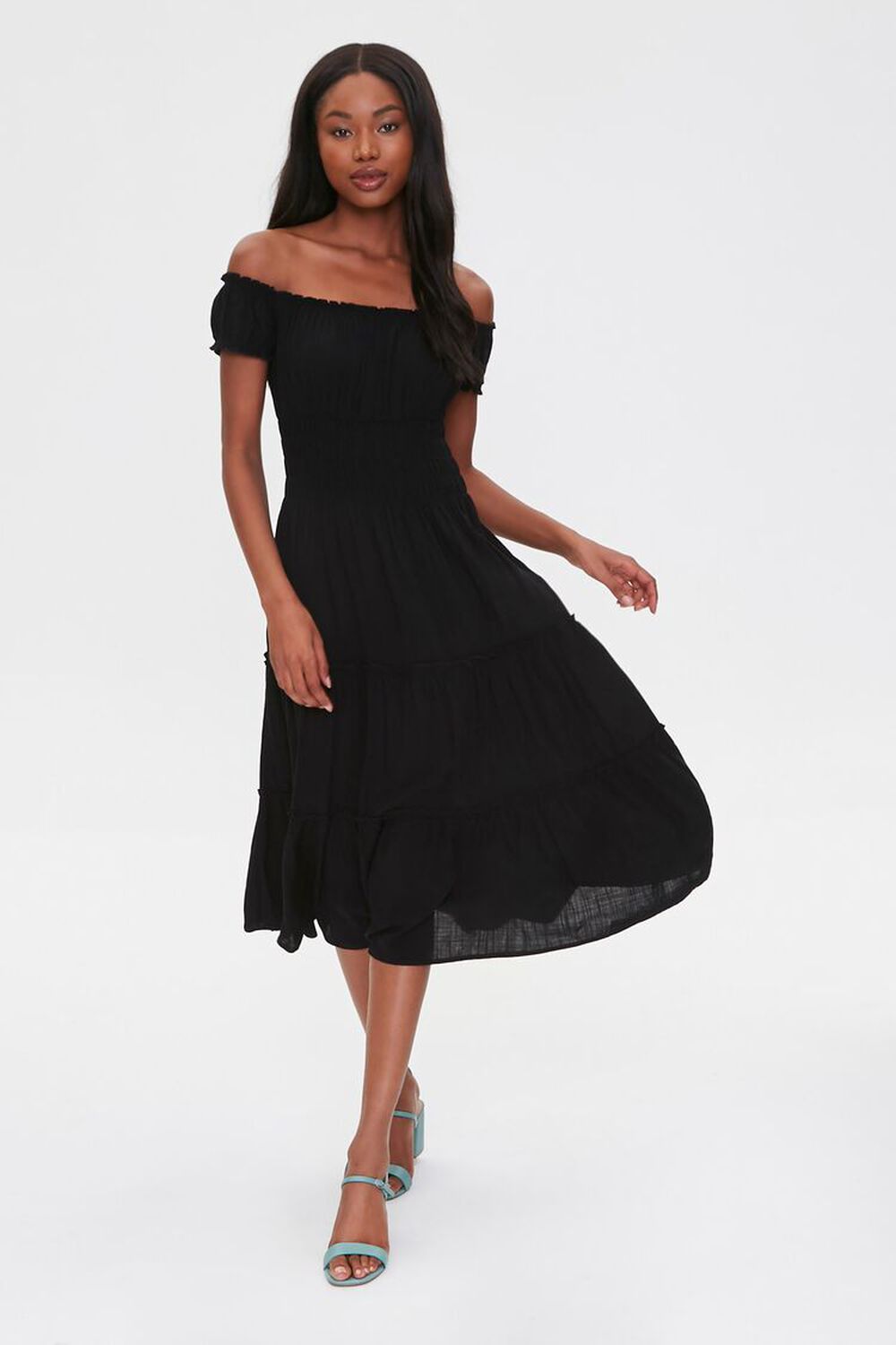 BLACK Linen Off-the-Shoulder Dress, image 1