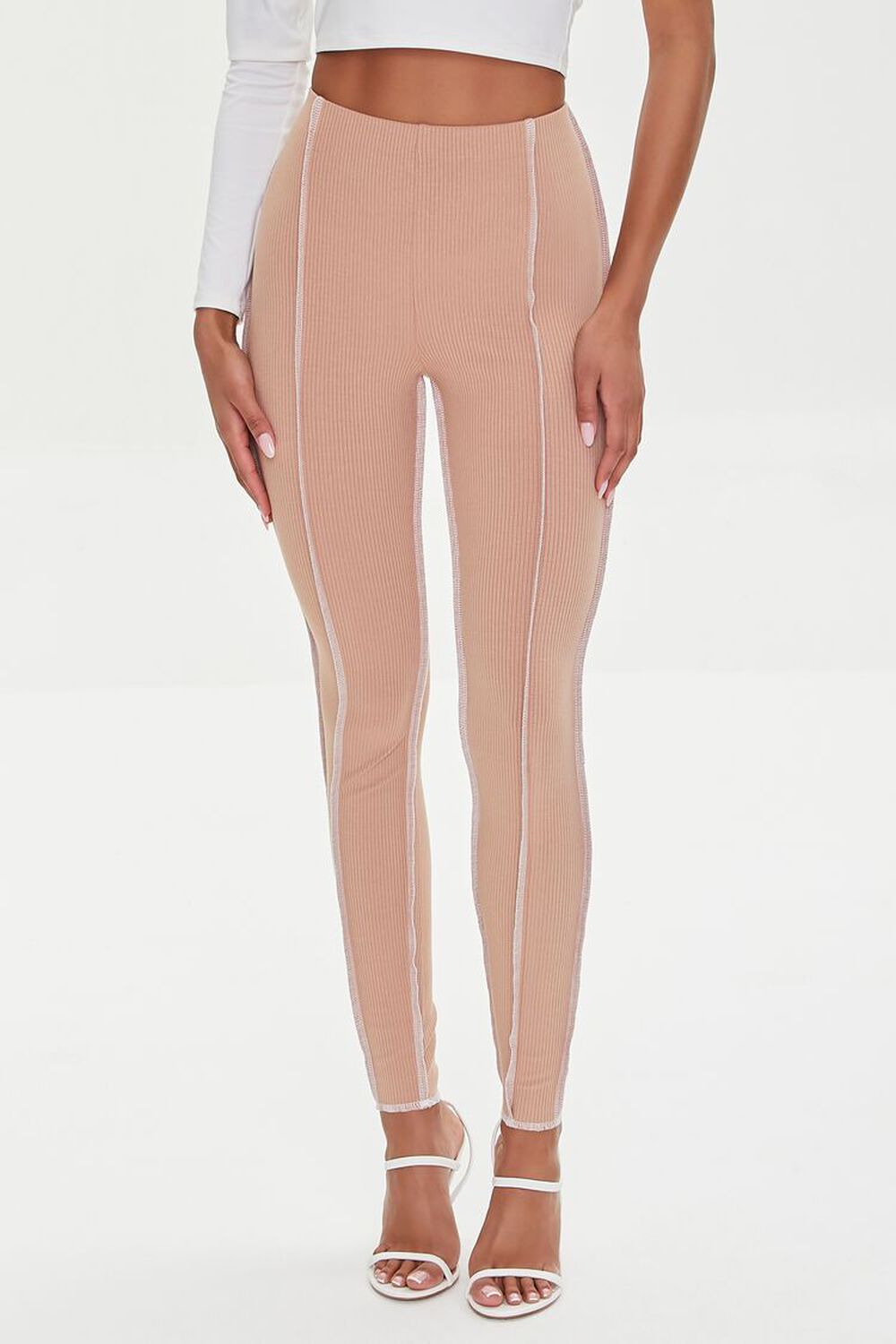Contrast-Stitch Ribbed Leggings, image 2
