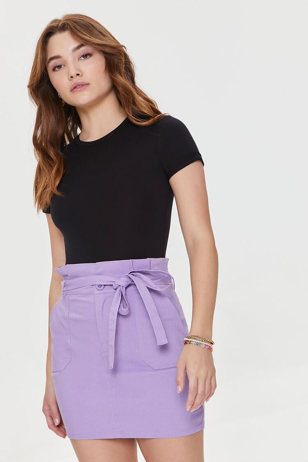 LILAC Belted Paperbag Mini Skirt, image 1