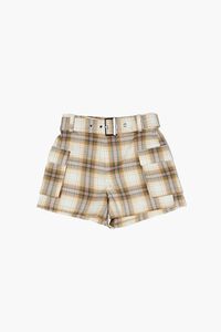 TAUPE/MULTI Girls Belted Plaid Shorts (Kids), image 1