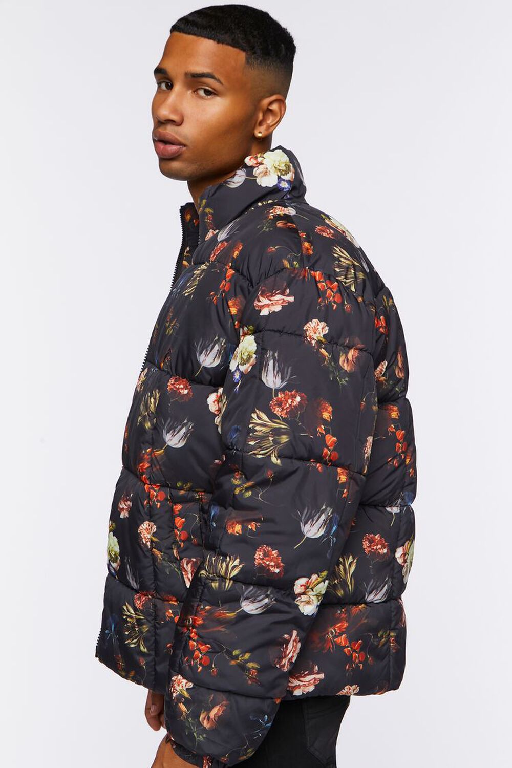 BLACK/MULTI Floral Print Puffer Jacket, image 3