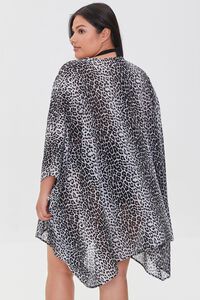 BLACK/MULTI Plus Size Leopard Swim Cover-Up Kimono, image 3