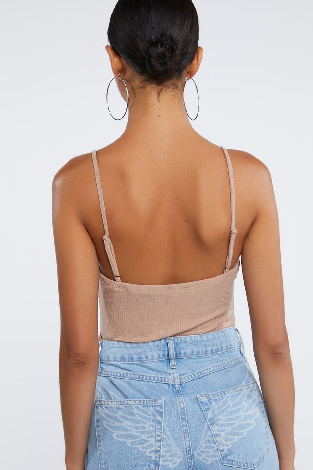 TAUPE Ribbed Lace-Up Cami Bodysuit, image 3