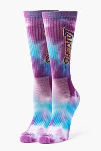 PURPLE/BLUE Women Tie-Dye Lakers Crew Socks, image 1