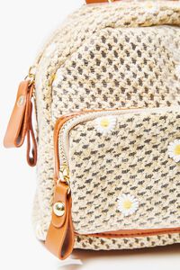 TAN Daisy Charm Basketwoven Backpack, image 4