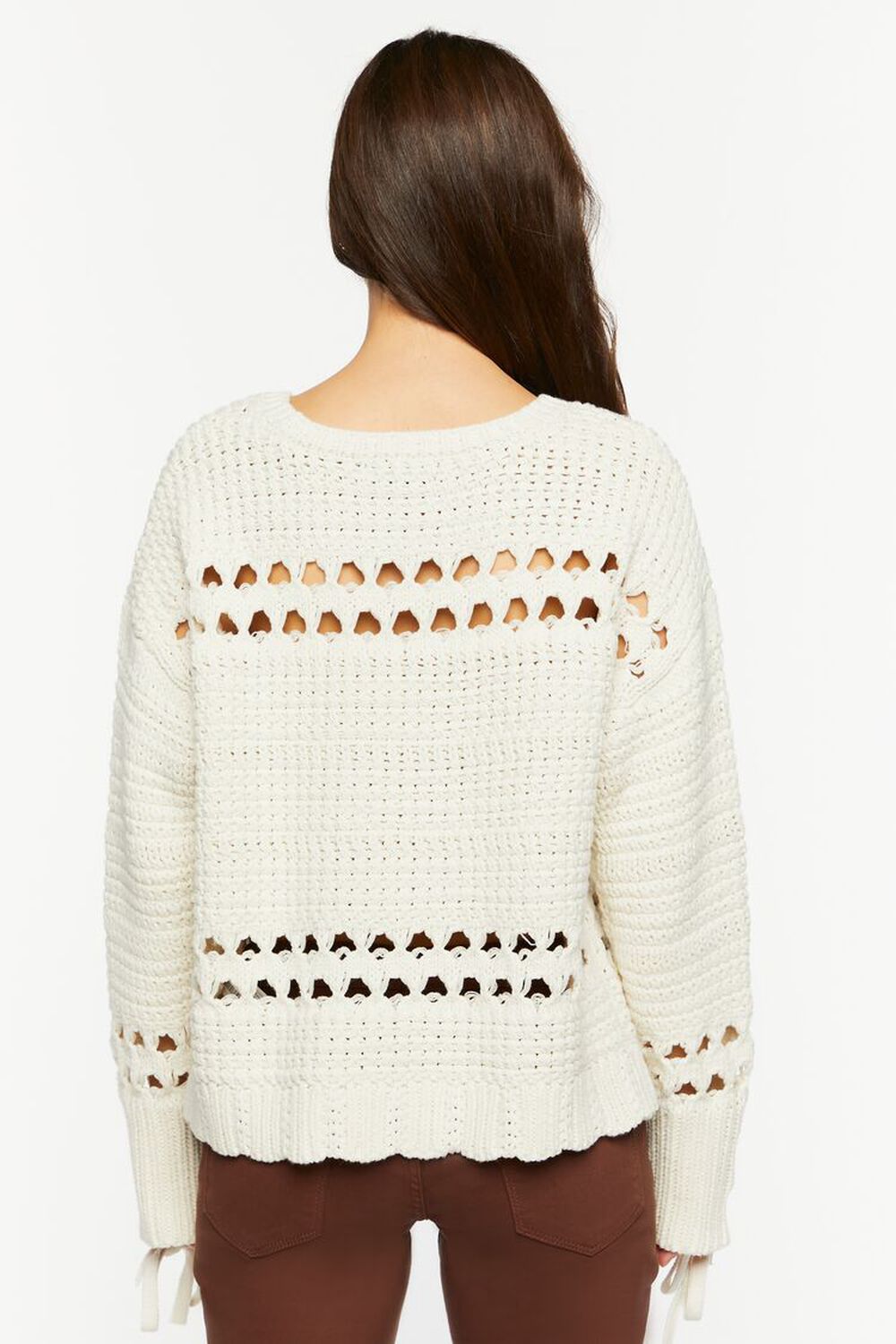 CREAM Pointelle Lace-Up Cutout Sweater, image 3