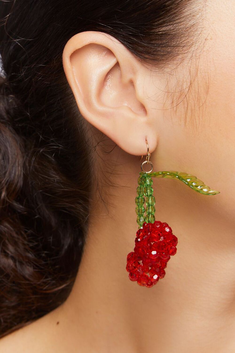 RED/GREEN Beaded Cherry Drop Earrings, image 1