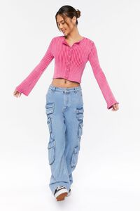 FUCHSIA Ribbed Bell-Sleeve Crop Top, image 4