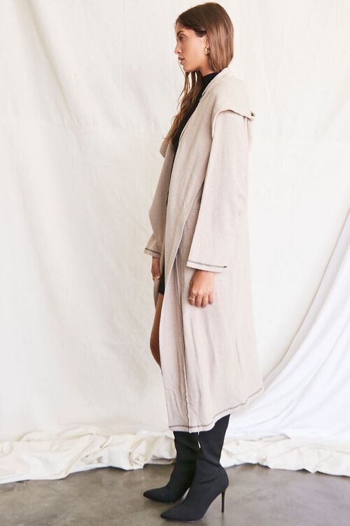 TAUPE/BLACK Hooded Duster Cardigan Sweater, image 2