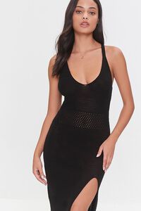 BLACK Crochet Leg-Slit Dress, image 4