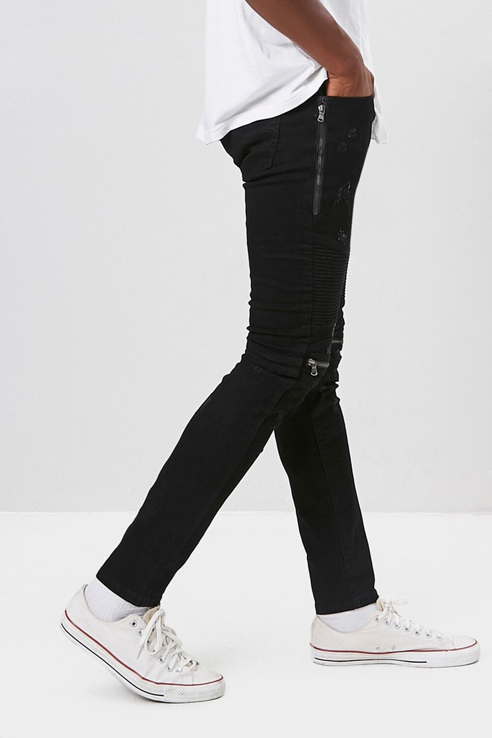 BLACK Zippered Moto Skinny Jeans, image 2