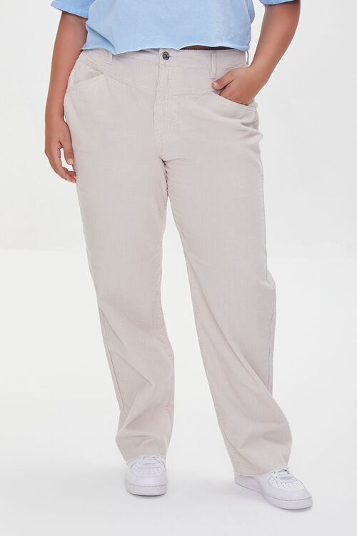 KHAKI Plus Size Corduroy High-Rise Pants, image 2
