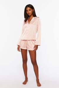 BLUSH/WHITE Satin Pinstripe Shirt & Shorts Pajama Set, image 4