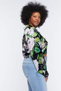 BLACK/MULTI Plus Size Satin Floral Print Shirt, image 2
