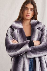 CHARCOAL/WHITE Belted Faux Fur Longline Coat, image 5