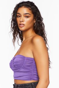 PURPLE Ruched Mesh Cropped Tube Top, image 2