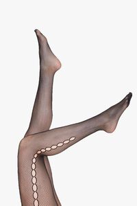 BLACK Cutout-Trim Netted Tights, image 1