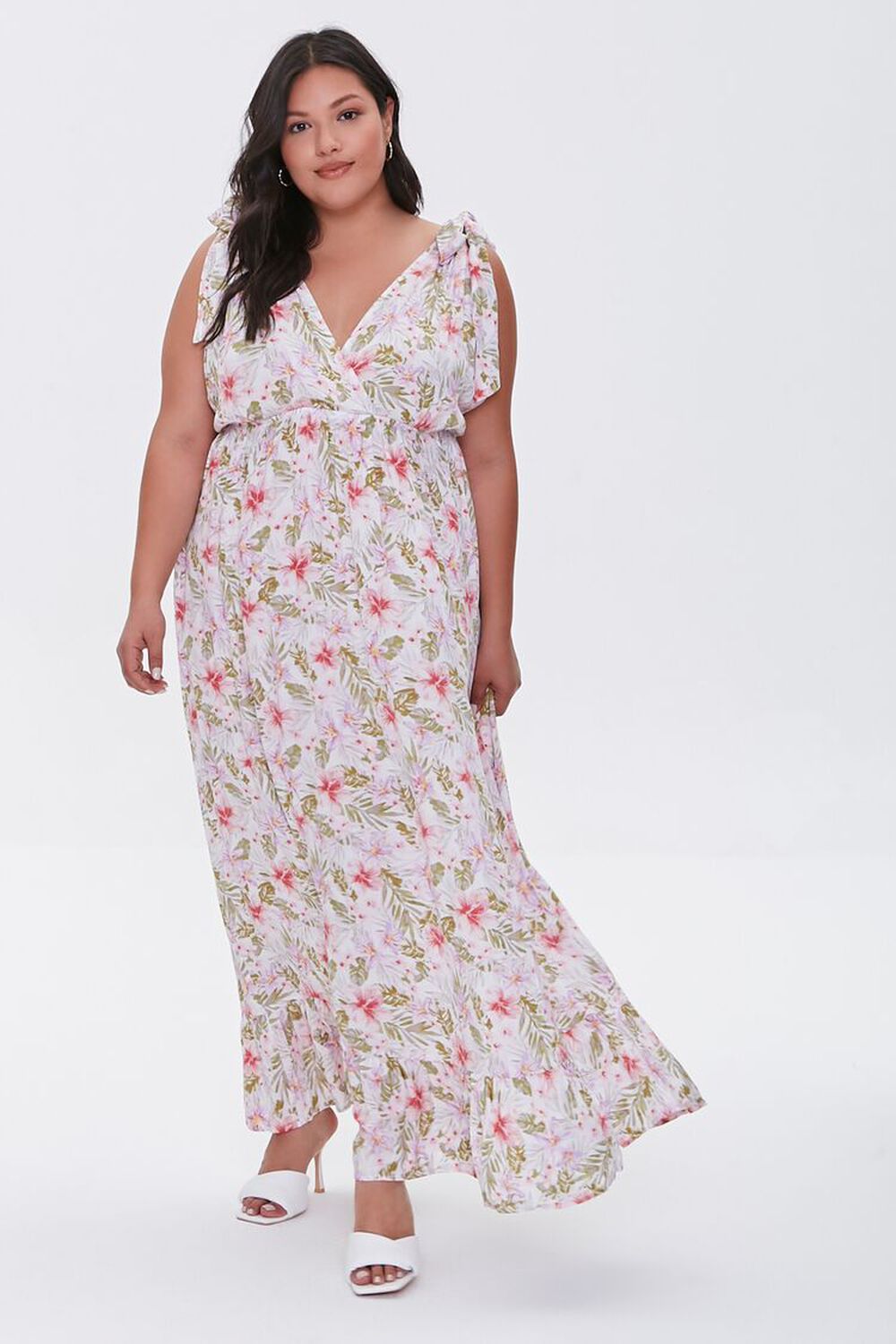 CREAM/MULTI Plus Size Floral Print Midi Dress, image 2