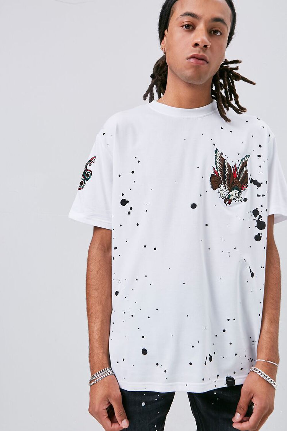 WHITE/MULTI Embroidered Graphic Paint Splatter Tee, image 1