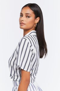 WHITE/NAVY Striped Ruched Crop Top, image 2