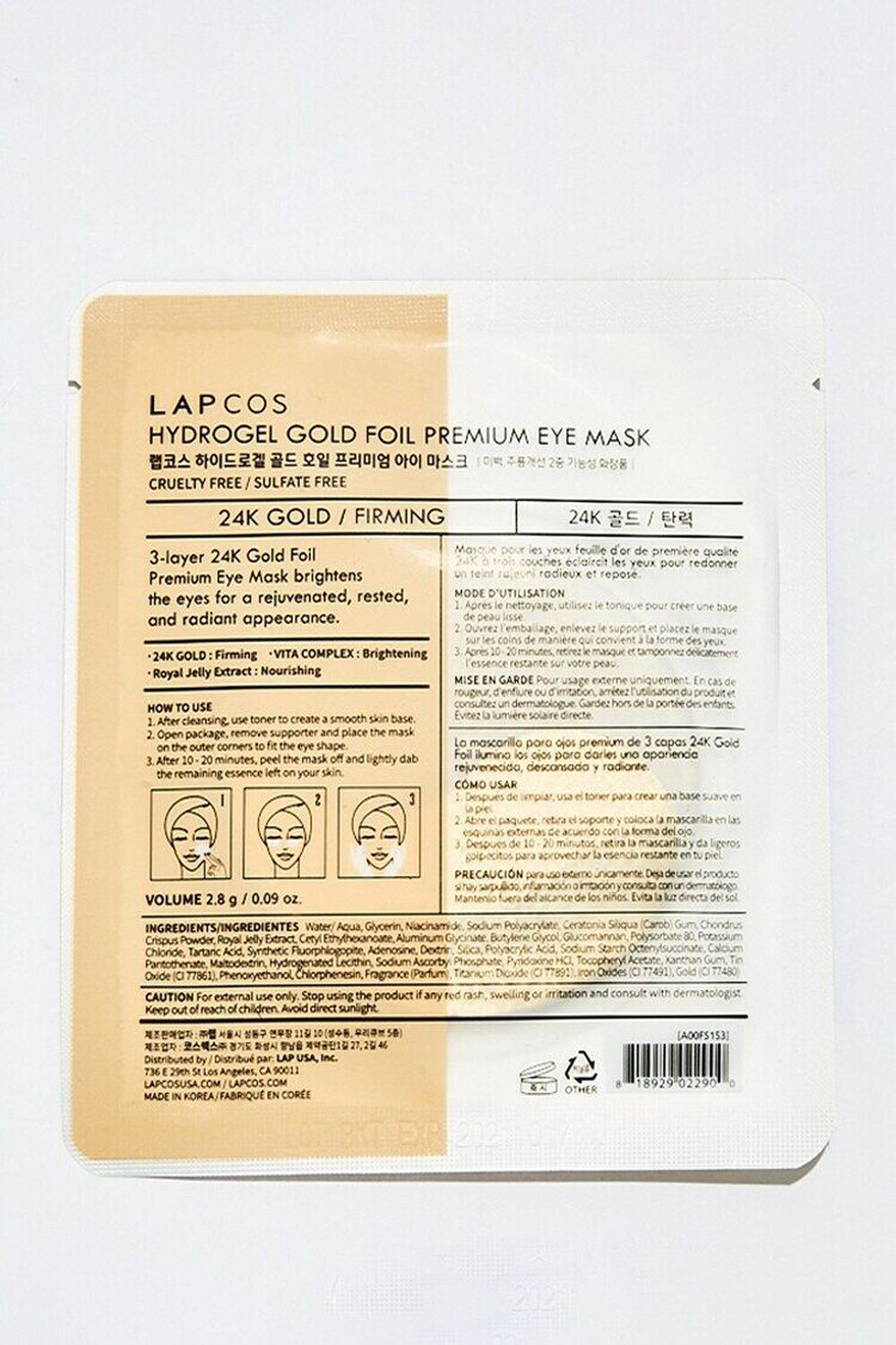 LAPCOS 24K Gold Foil Hydrogel Eye Mask, image 2