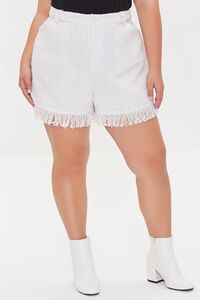 WHITE Plus Size Tweed Fringe Shorts, image 2