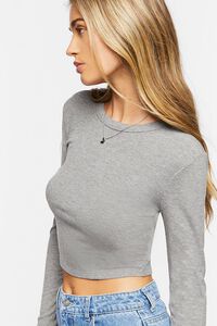 HEATHER GREY Ribbed Knit Long-Sleeve Crop Top, image 2