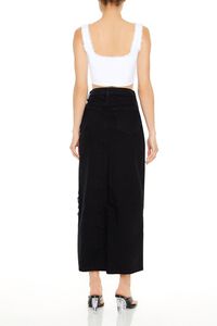 BLACK Frayed Denim Midi Skirt, image 3