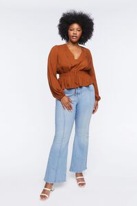 ROOT BEER Plus Size Shirred Puff Sleeve Top, image 5