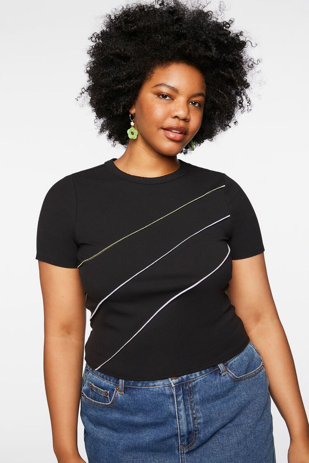Plus Size Striped Cropped Tee, image 1
