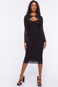 BLACK Mesh Cutout Midi Dress, image 1