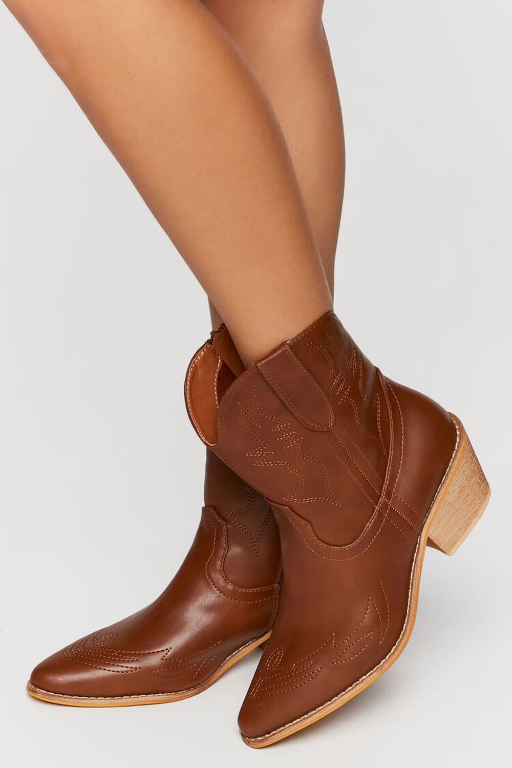 TAN Faux Leather Cowboy Ankle Boots, image 1