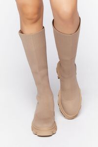 TAUPE Calf-High Lug-Sole Sock Boots, image 4