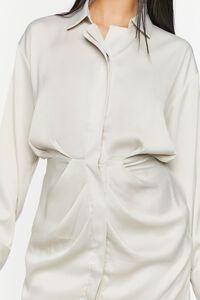 NEUTRAL GREY Satin Draped Shirt Dress, image 5