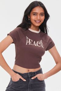 BROWN/MULTI Teach Peace Graphic Cropped Tee, image 1