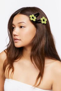 GREEN/BLACK Floral Hair Clip Set, image 1