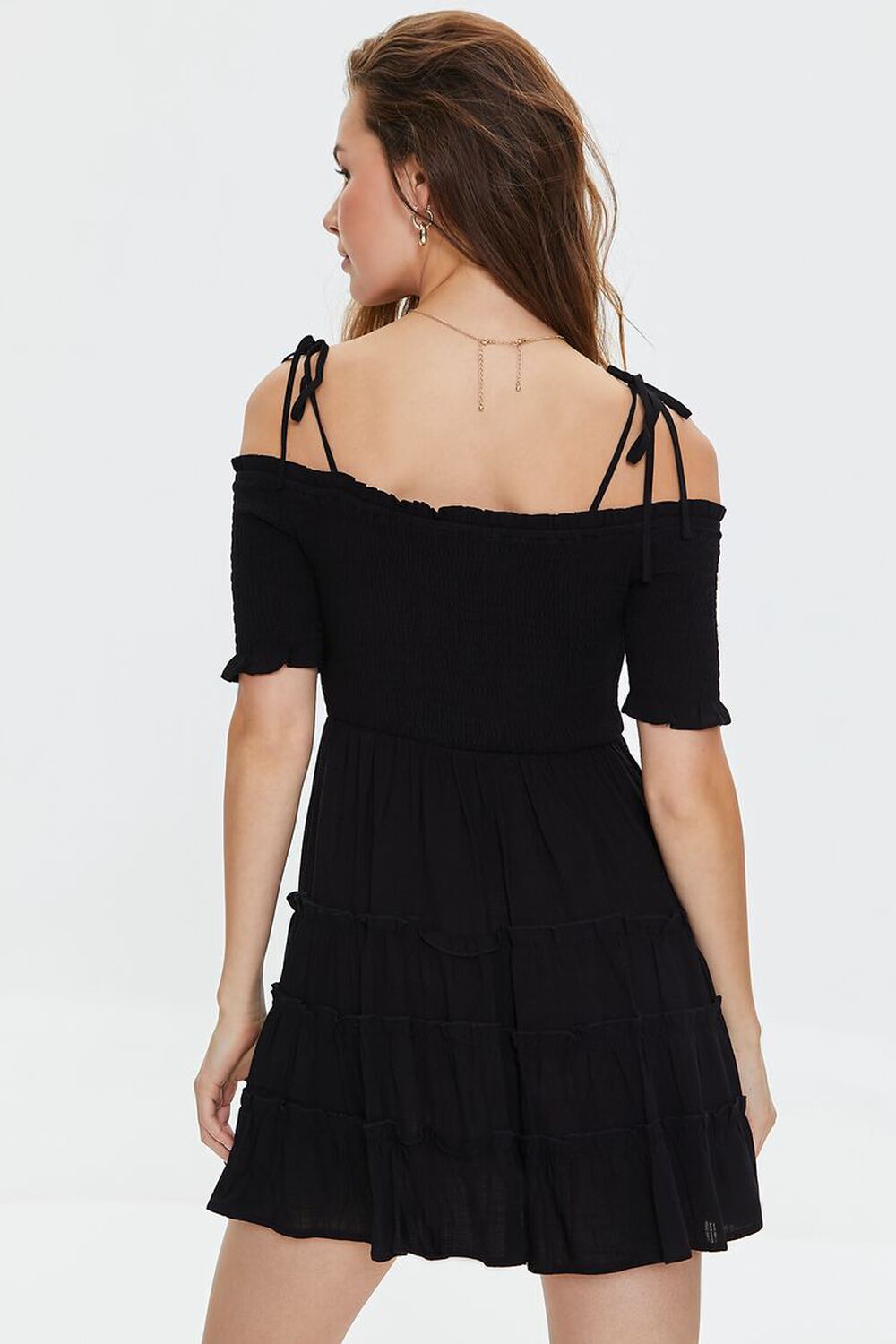 BLACK Smocked Open-Shoulder Mini Dress, image 3