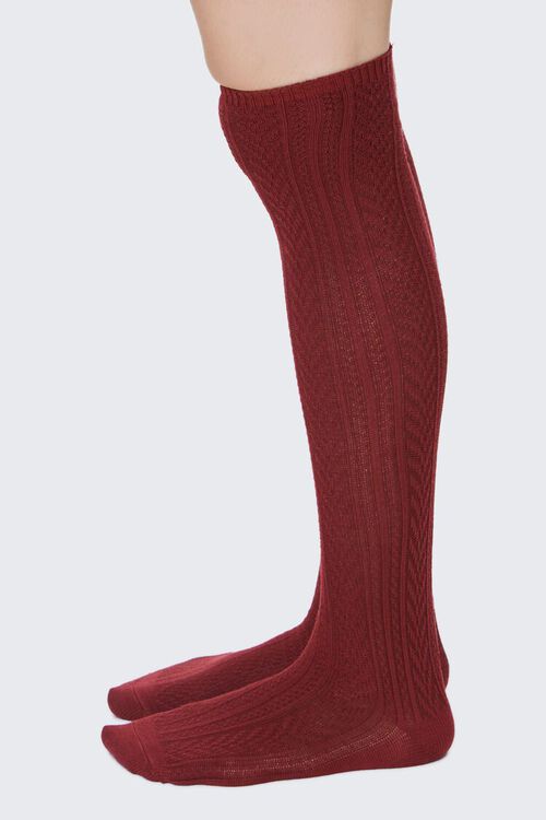 BURGUNDY Pointelle Knit Over-the-Knee Socks, image 2