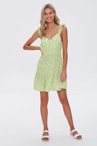 GREEN/IVORY Floral Print Flounce Mini Dress, image 4