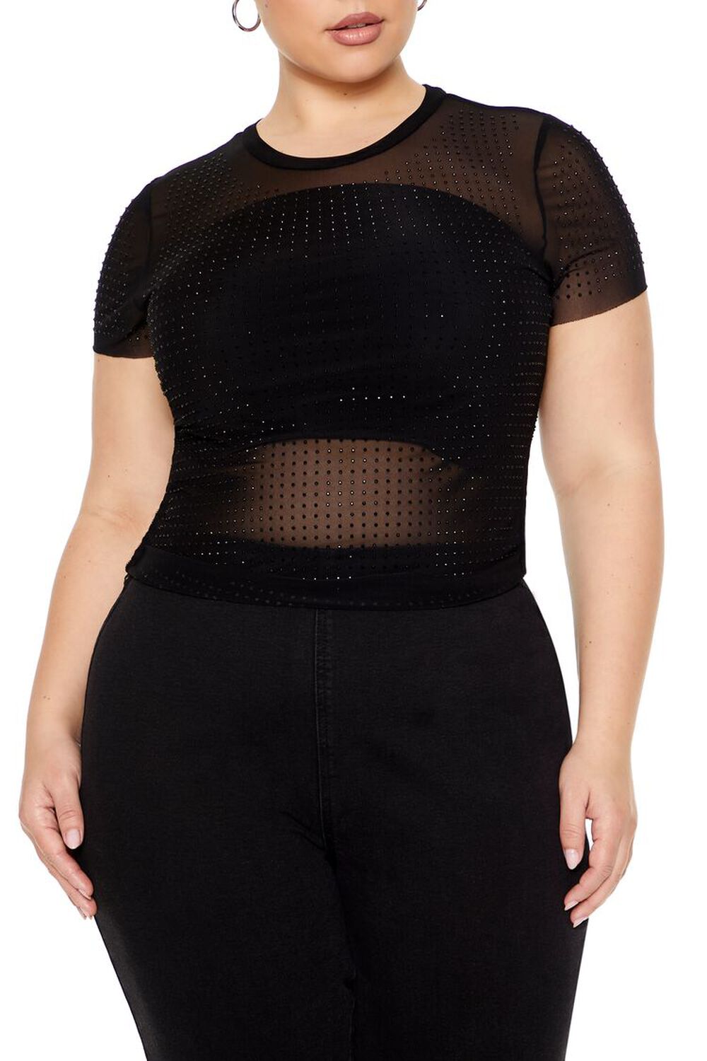 Sheer Long Sleeve Tops for Women Plus Size Tight Rhinestone See Through Mesh  Crop Top Off Shoulder V Neck, Black, Large-X-Large : : Clothing,  Shoes & Accessories