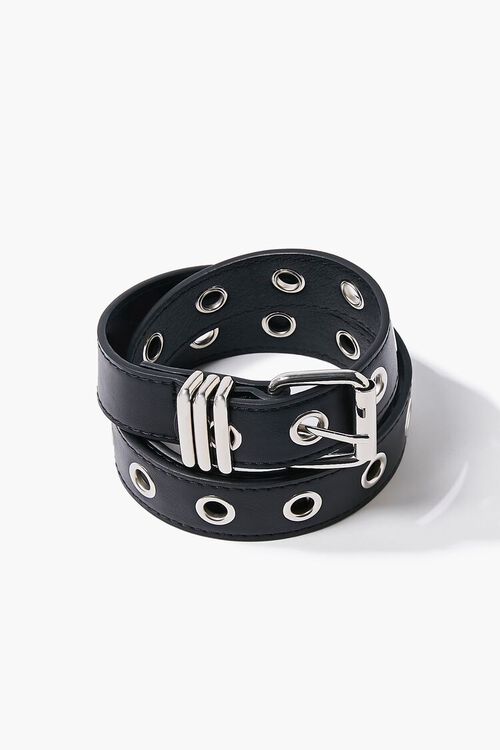 BLACK/SILVER Faux Leather Grommet Belt, image 3