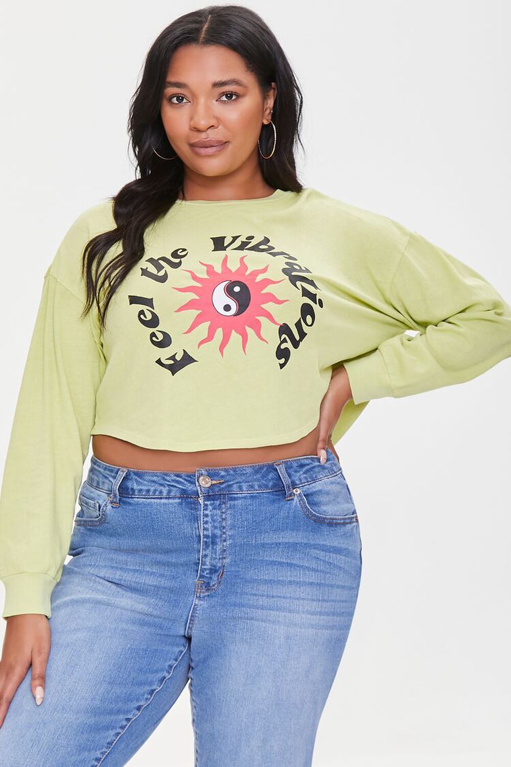GREEN/MULTI Plus Size Feel the Vibrations Top, image 1
