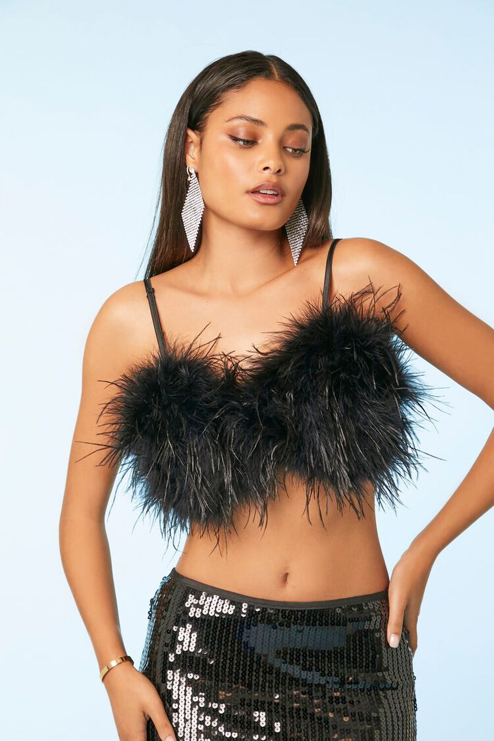 BLACK Feather Cropped Cami, image 1