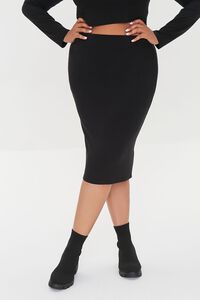 BLACK Plus Size Crop Top & Pencil Skirt Set, image 6