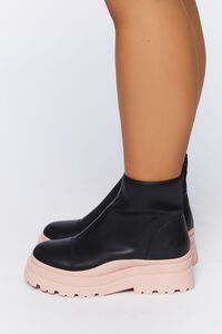 BLACK/BLUSH Faux Leather Lug Booties (Wide), image 2