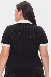 BLACK/CREAM Plus Size Sweater-Knit Polo Shirt, image 3