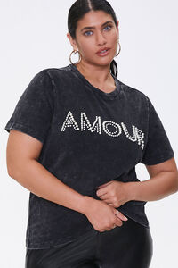 CHARCOAL/IVORY Plus Size Amour Graphic Tee, image 1