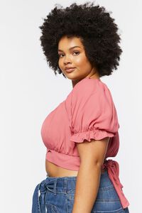 DUSTY PINK Plus Size Self-Tie Puff Sleeve Top, image 2