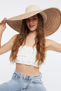 NATURAL/BROWN Oversized Striped Straw Floppy Hat, image 1