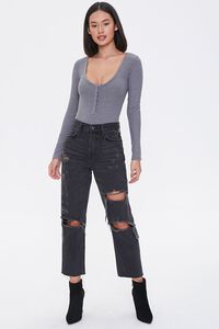 Ribbed Button-Front Bodysuit, image 4